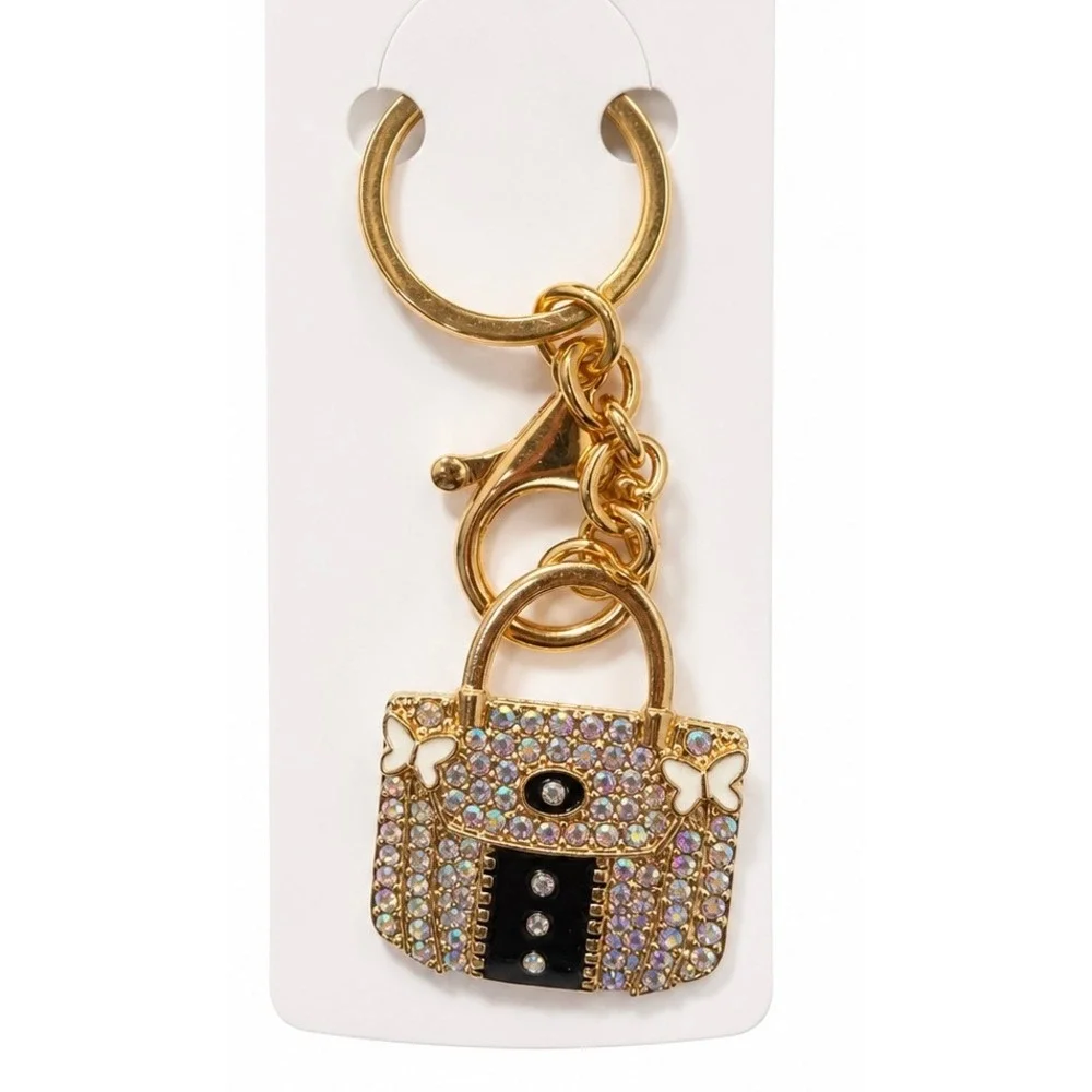 New Mint Handbag Keychain Gold Rhinestone Butterfly Bag Charm Black Purse Silver